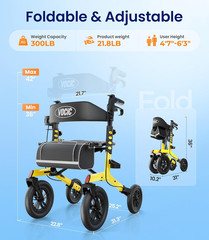 Walker with Seat for Seniors, Z57 Outdoor Rollator Walker with 12 Yellow
