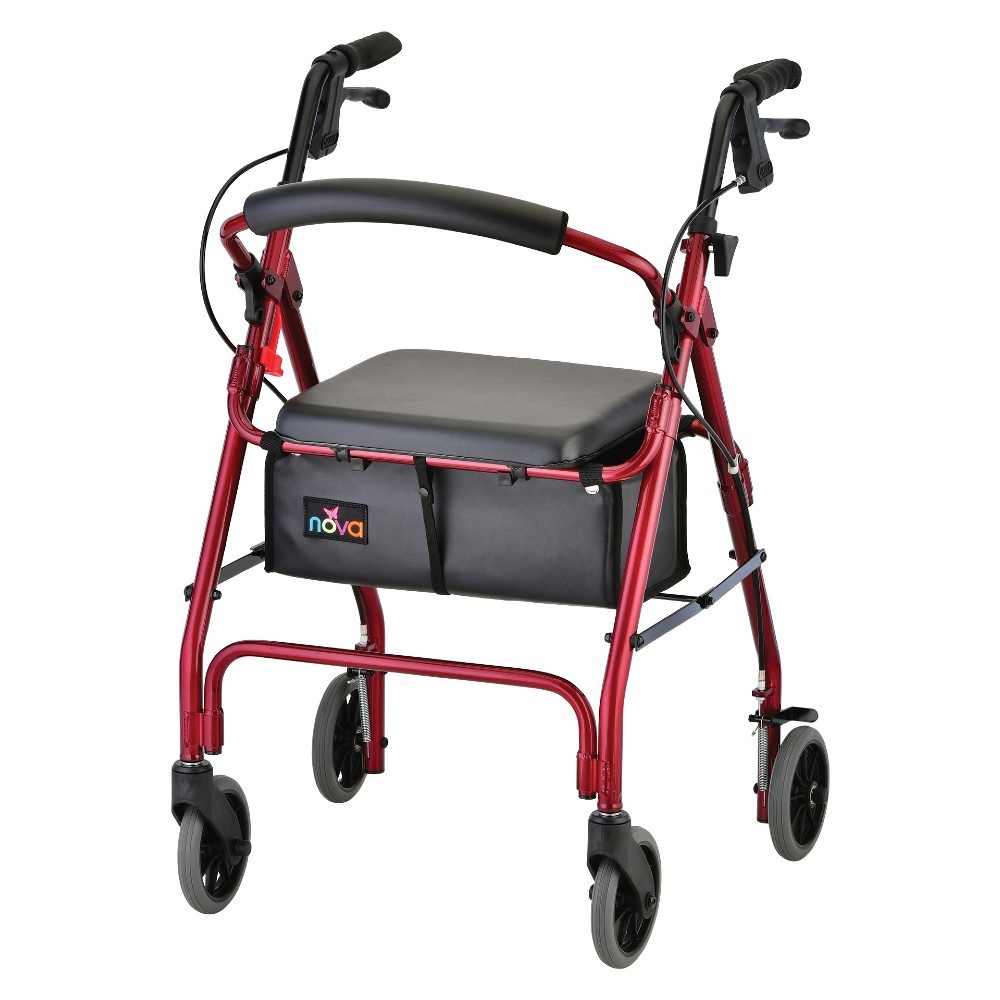 NOVA Classic Rollator Walker for Seniors, Lightweight Adjustable Height RED