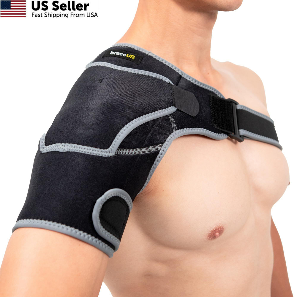 BraceUP Shoulder Brace with Adjustable Support and Ice Pad Pocket for Black