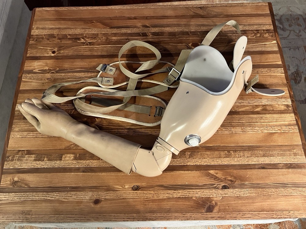Vintage Mechanical Prosthetic Arm w/ Harness & Rubber Hand Elbow Joint