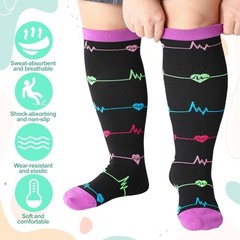 6 Pairs Plus Size Compression Socks for Women Wide Calf XX-Large Multicolor