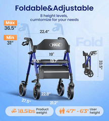 Z21 Rollator Walker with Seat, 8” Wheels, Foldable, 350lb Support