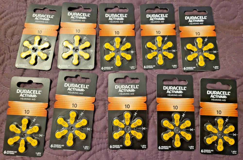 Duracell Activair Hearing Aid Batteries: Size 10 (60 Batteries). Expires 2029