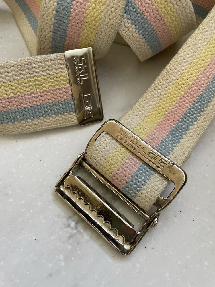 SkiL-Care Gait Belt 60″ Length Pastel Stripe 2″ Ivory yellow pink blue Stripe