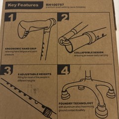 Adjustable Quad Cane 300 lb – 4 Prong Base for Stability, Walking Cane