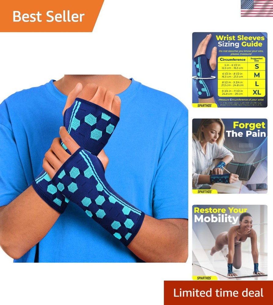 Wrist Support Sleeves Pair – Breathable Elastic Blend – Cobalt Blue