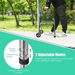 Costway Heavy-Duty Folding Wheeled Stand-Assist Walker Aluminum Alloy Gray