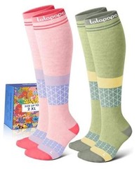 Thick Soft Cotton Compression Socks for Large-X-Large Pink and Green Geometric