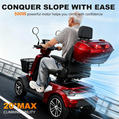 4-Wheel Mobility Scooter 500W for Adults & Seniors, 500LBS 12.4mph 25-37 Miles