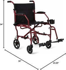 Medline Ultralight Adult Transport Wheelchair, 19’ Seat Width,Black Seat Cushion
