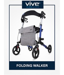 FOLDABLE TALL ROLLATOR SERIES T, 35″-40″, ALUMINUM, 300LBS, BLUE FDA VIVE HEALTH