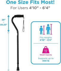 Offset Walking Cane for Seniors Lightweight Adjustable Support with Foam Grip