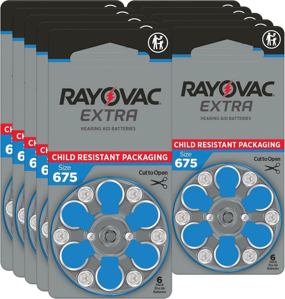 Rayovac Extra Advanced Hearing Aid Batteries Size 675 PR44 Blue Tab, 60 Pack