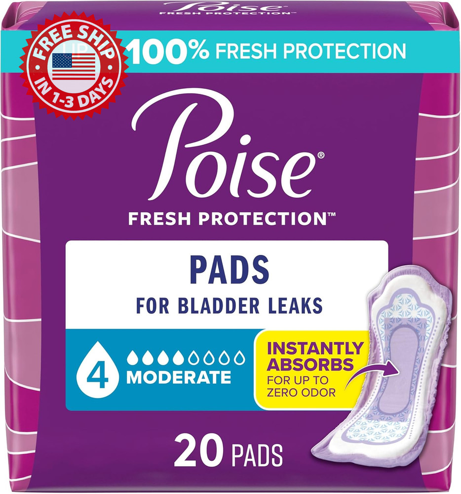 Incontinence Pads 4 Drop Maximum Absorbency Regular Length 20 Count