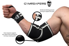 Gymreapers Elbow Sleeves for Weightlifting Powerlifting Large, Black/White