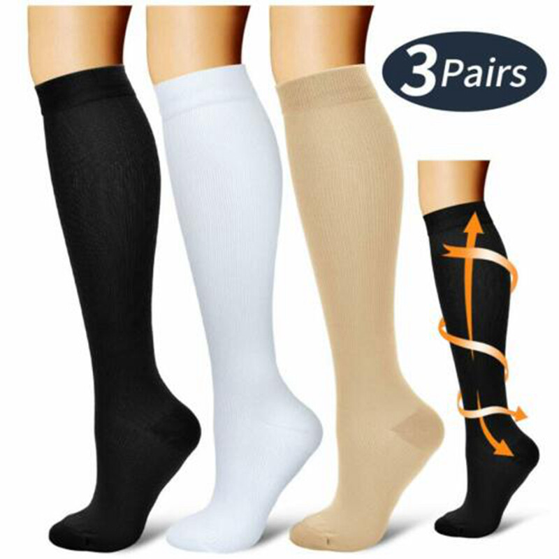 3Pair Full Toe Compression Socks for Men 15-20mmHg Wide Calf Diabetic Socks S-XL