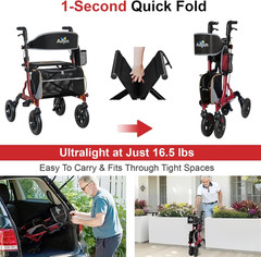 Rollator Walker for Seniors with Seat, Lightweight & Foldable, 8″ All-Terrain Wh