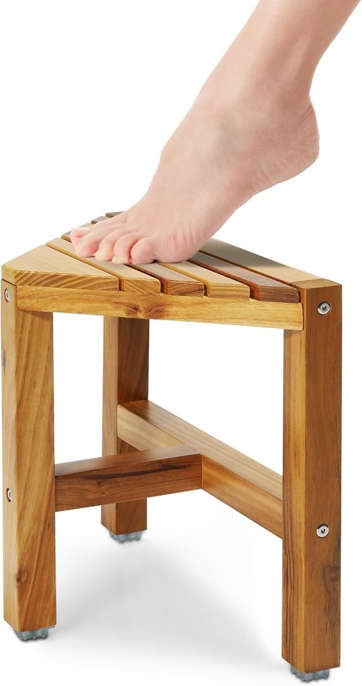 Teak Shower Stool, Teak Shower Bench, 12“ Shower Foot Rest for Shaving Legs,…