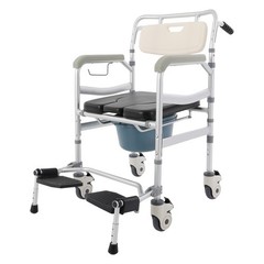 Foldable Height Adjustable Rolling Shower Commode Chair 4 Wheels 380 Lbs