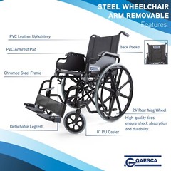 GAESCA Wheelchair with Flip-up Desk-Length Arms, 250 Lb Weight Capacity