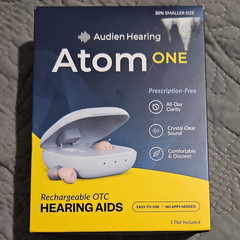 Audien Hearing Atom One Rechargeable OTC CIC Hearing Aids w/ Charging Case