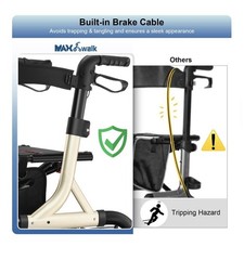 MAXWALK Rollator Walker with Seat Tall for Seniors 12″ Big Rubber Wheels | GOLD