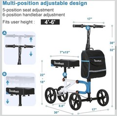 BlessReach Steerable Knee Scooter for Adults, Foldable w/ Dual Brake WB2111 Blue