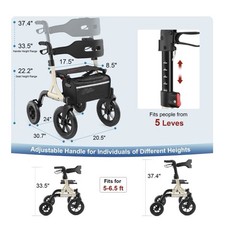 MAXWALK Rollator Walker with Seat Tall for Seniors 12″ Big Rubber Wheels | GOLD