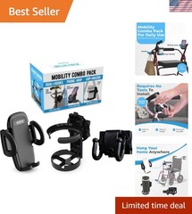 Mobility Combo Pack, Hook, Phone and Cup Holder for Walker, Portable Beverage…