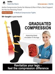 Compression Socks Black Knee High Graduated Support Nurse Running L/XL Aoliks