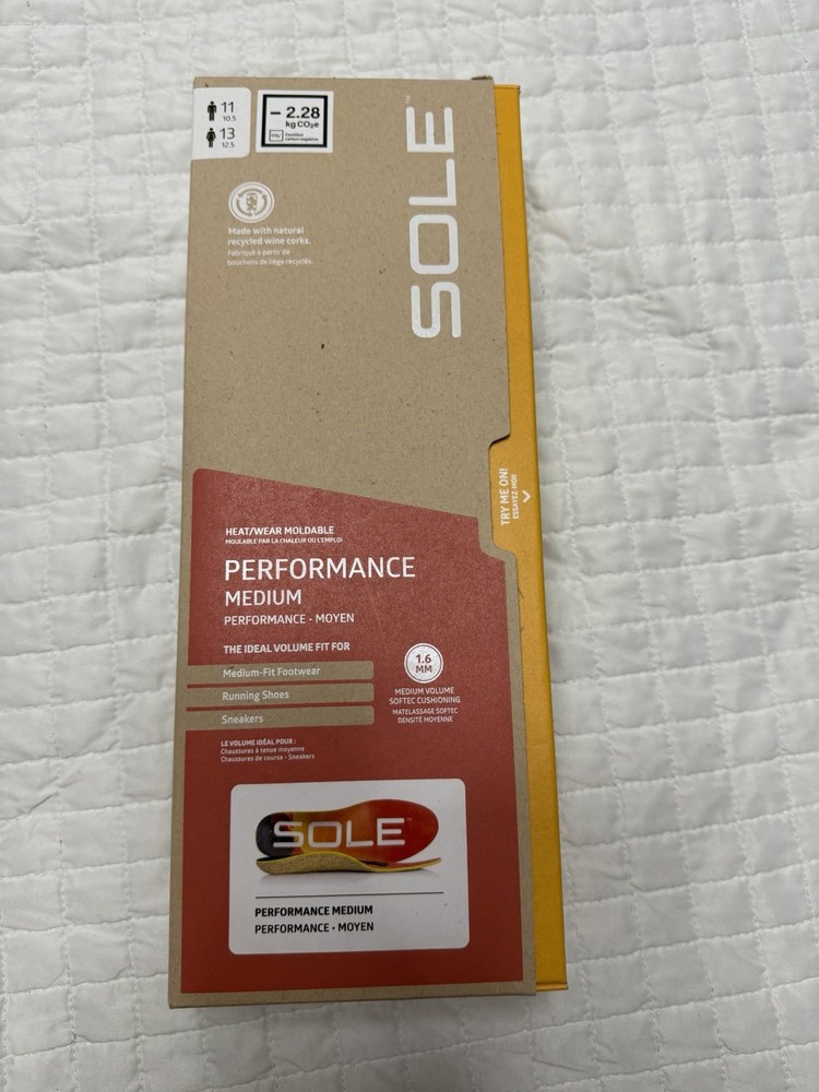 SOLE Performance Medium Cork Insoles Men 11 Women 13 New in Box Orthotic