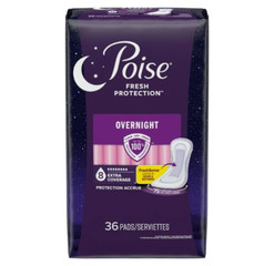 Poise Overnight Incontinence Pads for Women, 8 Drop Extra Coverage, 36 Count