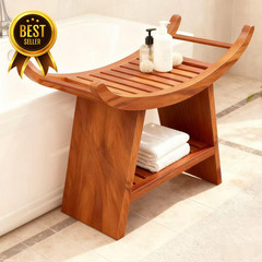 23 Inch Teak Shower Bench with Storage Shelf Holds 500 LBS