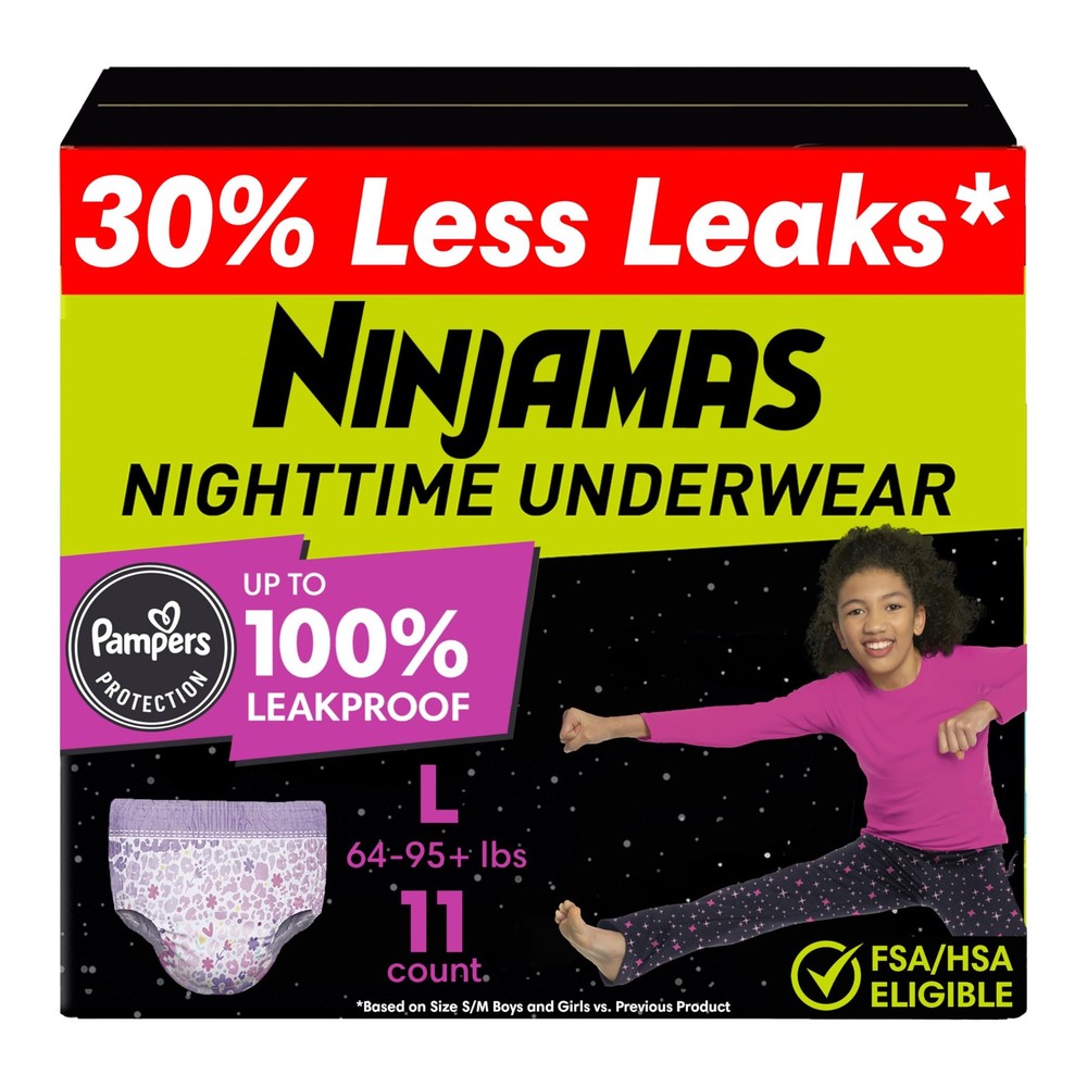 Girls Bedwetting Nighttime Underwear – Size L (64-95+ lbs), 11 Count, Overnig…