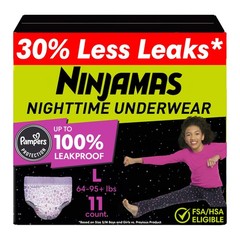 Girls Bedwetting Nighttime Underwear – Size L (64-95+ lbs), 11 Count, Overnig…