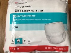 CardinalHealth ,Underwear, Heavy Absorbency, 2XL size,80″- 60″unisex, 12 count
