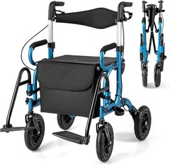 Rollator Walker & Wheelchair, 308lb Capacity, Adjustable Height, Black