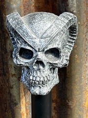Black Metal Walking Cane with Silver Skull Decorative Handle for Adults