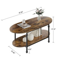 Garveehome Oval Coffee Brown Table Unique Tea Table 47.2 Cocktail Table Storage