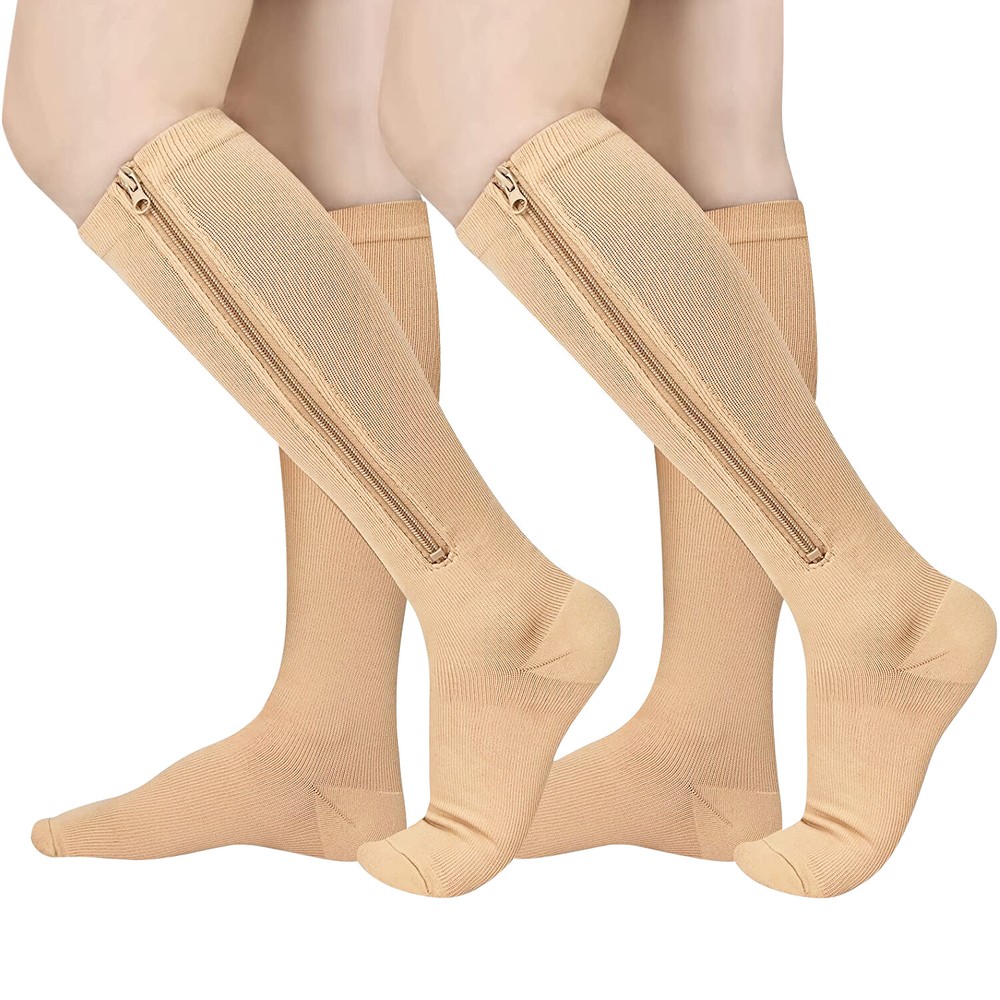 Zip Up Compression Socks 20-30mmHg Black Leg Zipper Surgical Stockings Unisex