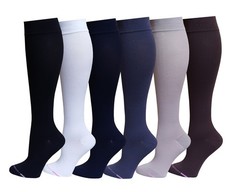 6 Pairs Pack Women Graduated Compression 9-11, Assorted Solid Color