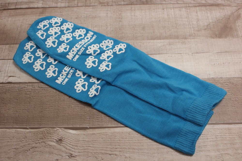 McKesson Paw Prints Slipper Socks Single Imprint, Teal, Set of 2, New!