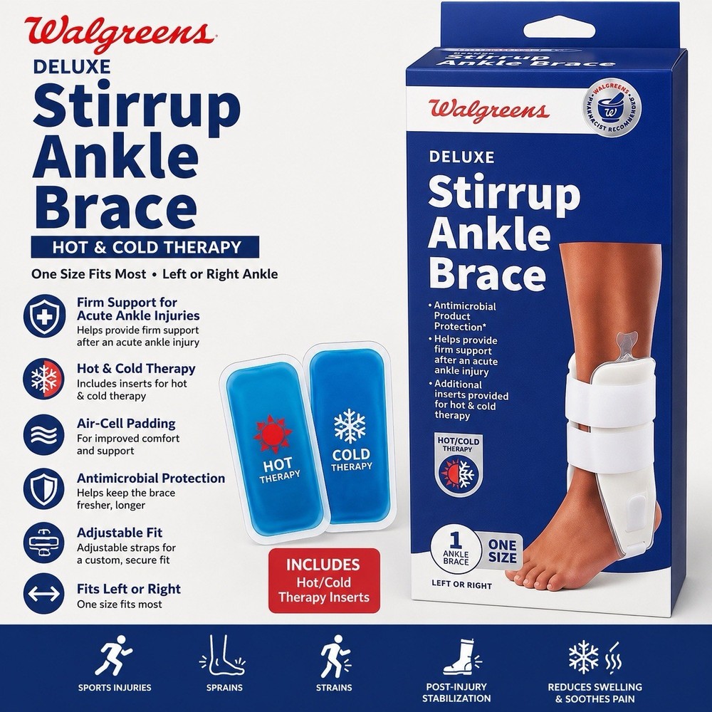 Walgreens Adjustable Stirrup Ankle Brace One Size Fits Left or Right Foot