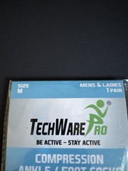 TechWare Pro Compression Ankle/Foot Socks- Size M Unisex; 1 Pair Black/Grey