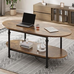Garveehome Oval Coffee Brown Table Unique Tea Table 47.2 Cocktail Table Storage