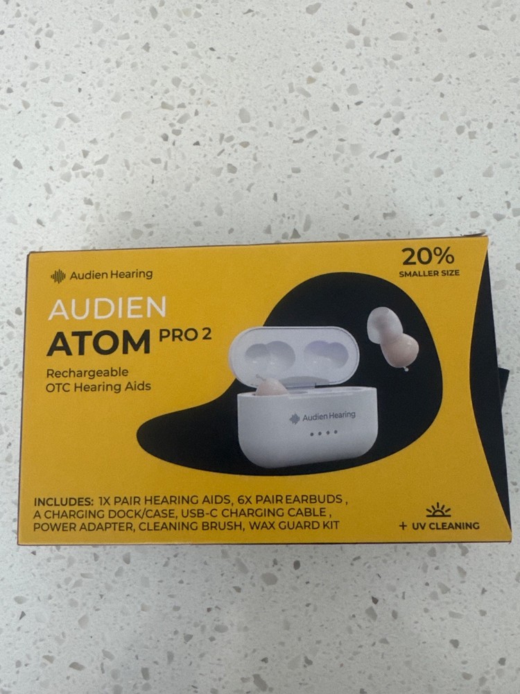 Audien ATOM PRO 2 Wireless Rechargeable OTC Hearing NEW