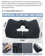 Memory Foam Bed Sore Cushion for Pressure Relief Tailbone Pillow Dark Grey