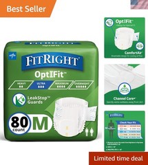 OptiFit Medium Adult Diapers for Sensitive Skin, Waist Size 32-44, 80 Count