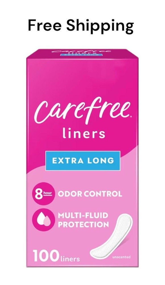 Carefree Panty Liners for Women, Extra Long, Unwrapped, 100 Count – Pack of 1