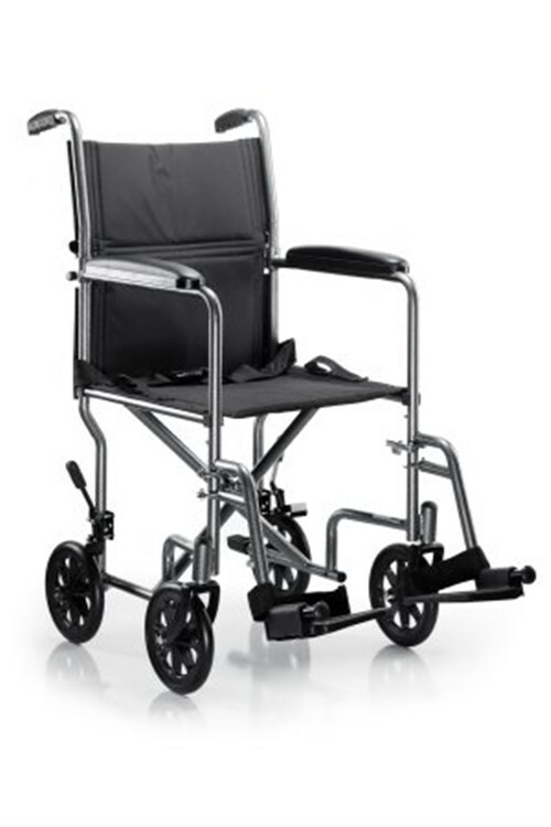 Lightweight Transport Chair Steel Frame Silver Vein Finish 250 lbs Patient